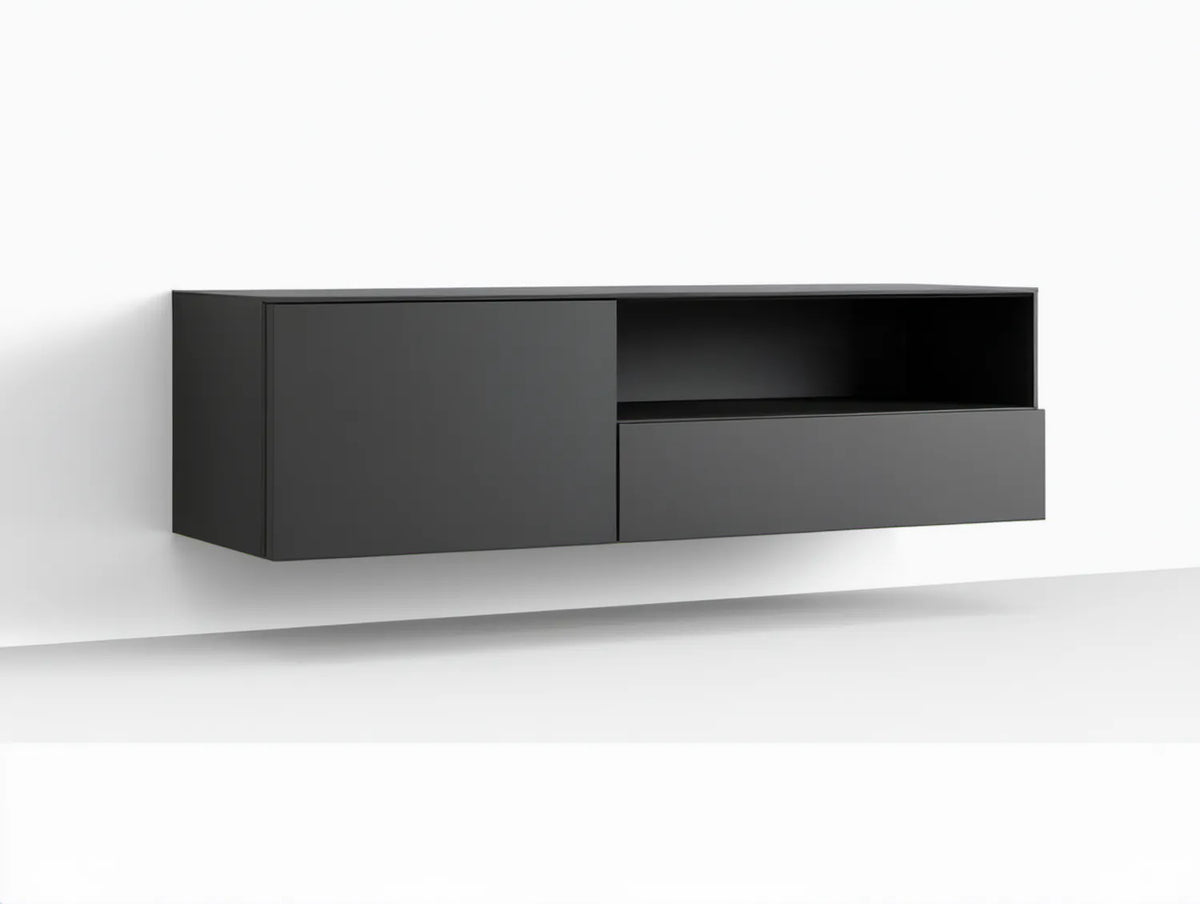 Wisząca szafka RTV grafitowa z laminowanej płyty MDF, 160 × 35 × 35 cm