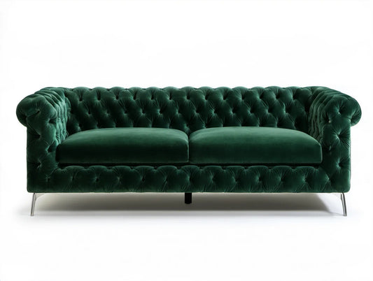 Dwuosobowa sofa Chesterfield z pikowaniem, ciemnozielona, aksamit poliestrowy, 180 x 90 x 75 cm