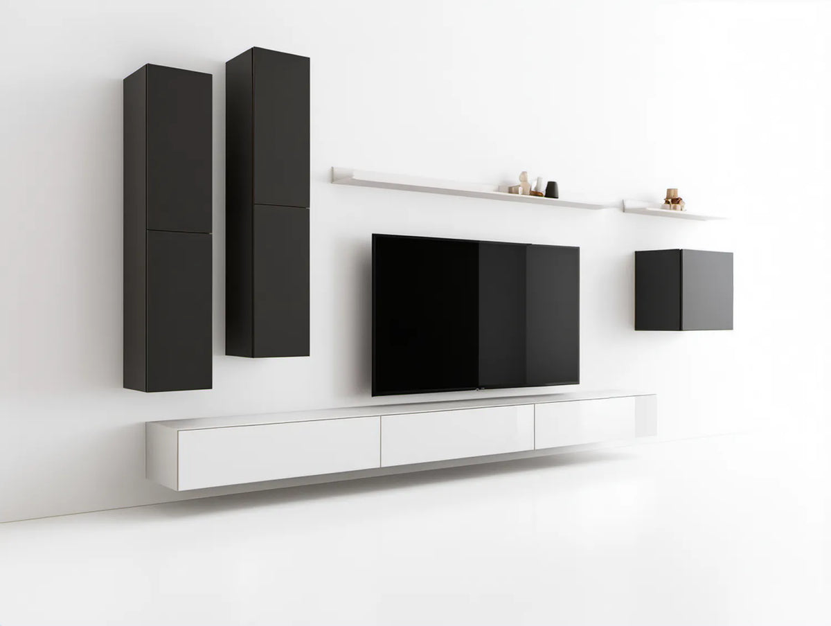 6-elementowy zestaw mebli do salonu biało-czarny, 300 × 200 × 40 cm