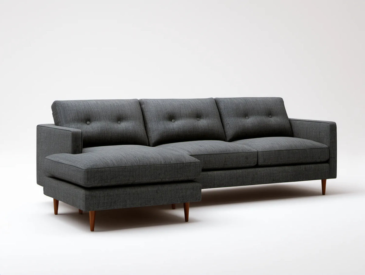 Grafitowa sofa narożna z lewostronnym szezlongiem, 250 x 160 x 85 cm
