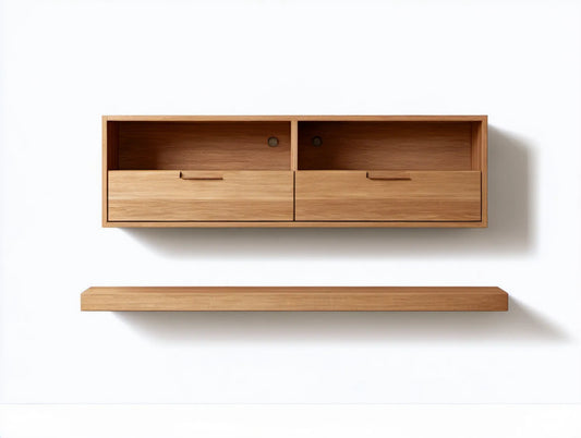 Zestaw wiszący w kolorze naturalnego dębu: szafka 160 × 40 × 55 cm i półka 170 × 25 × 6 cm