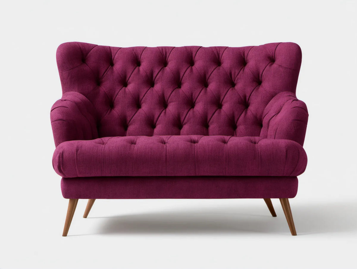 Dwuosobowa sofa Chesterfield z weluru bordowa 160 x 90 x 98 cm