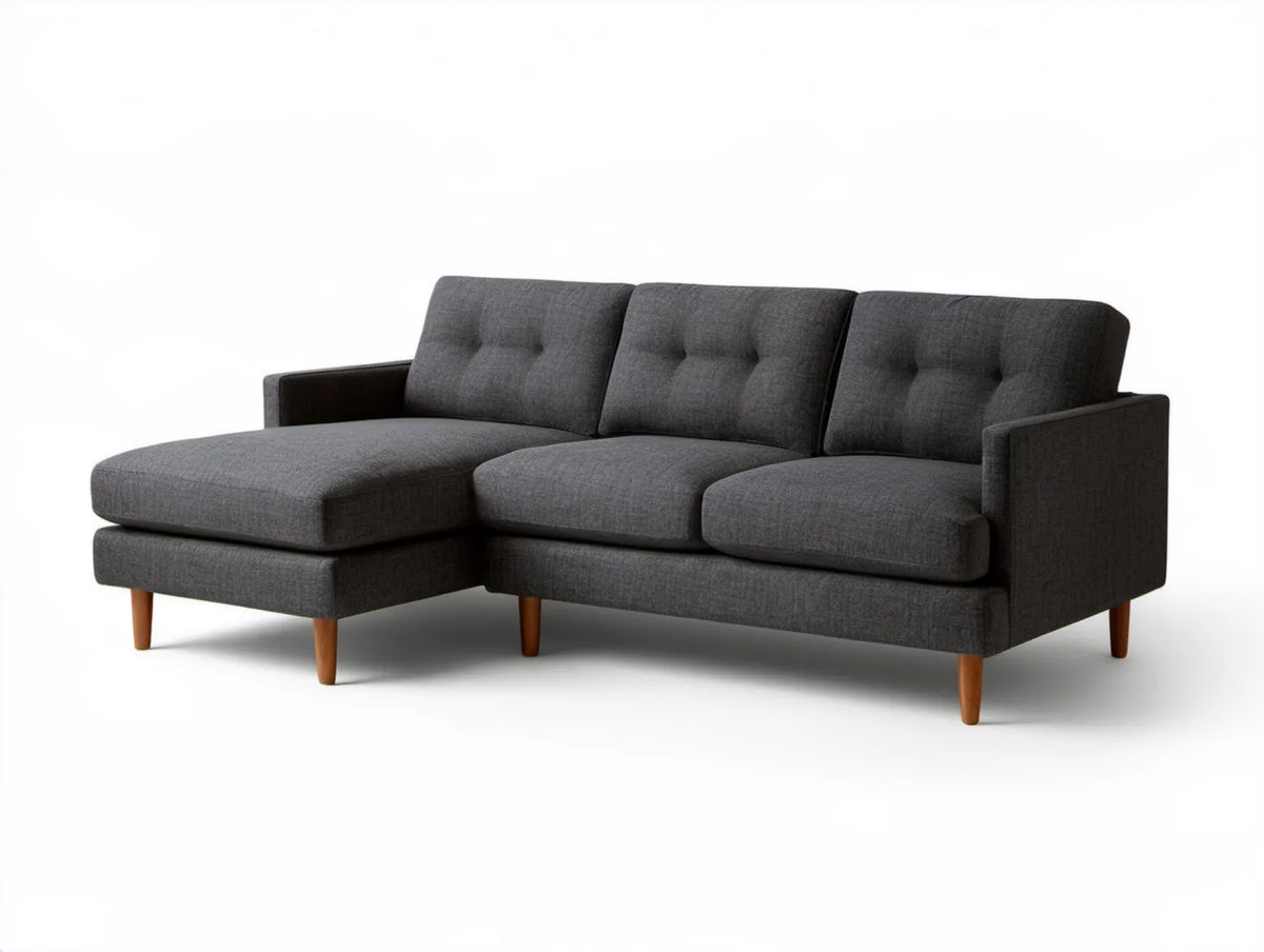 Lewostronna sofa narożna 3-osobowa z leżanką, ciemnoszara, 230 × 150 × 85 cm