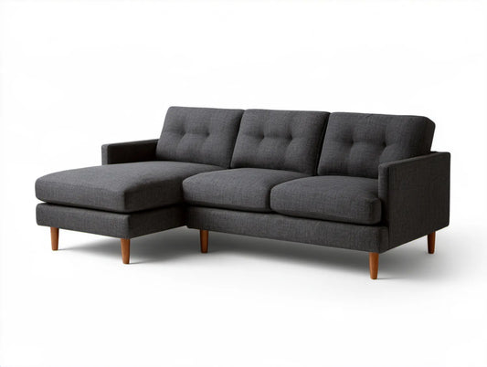 Lewostronna sofa narożna 3-osobowa z leżanką, ciemnoszara, 230 × 150 × 85 cm