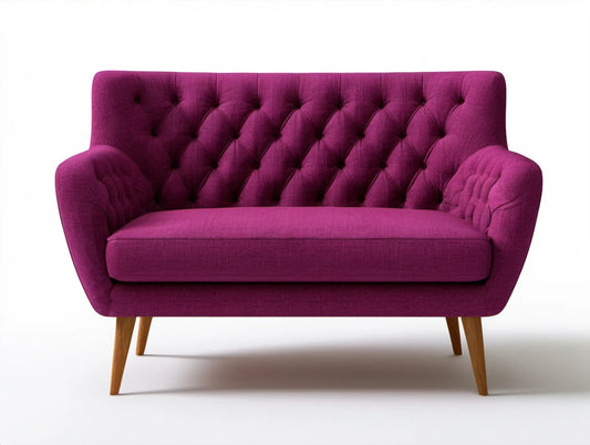 Fioletowa sofa dwuosobowa pikowana z drewnianymi nogami 150 x 85 x 95 cm