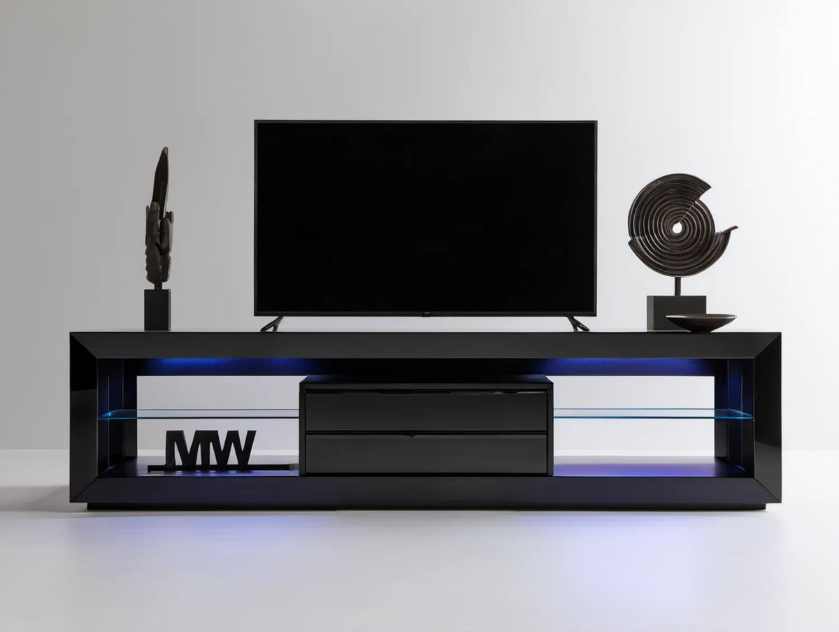 Czarna szafka RTV z oświetleniem LED 180 x 40 x 50 cm