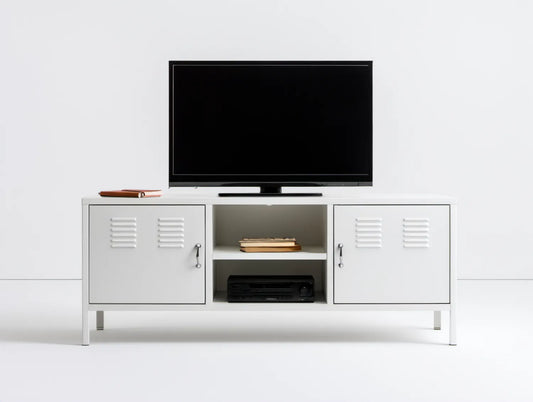Biała stalowa szafka RTV 120 x 40 x 60 cm