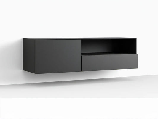 Wisząca szafka RTV grafitowa z laminowanej płyty MDF, 160 × 35 × 35 cm